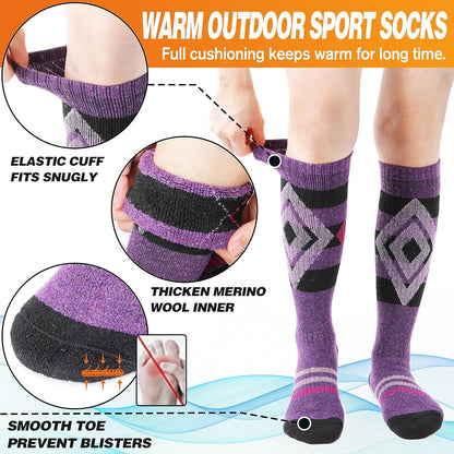 3 Pairs Wool Ski Socks for Womens Mens, Thermal Winter Warm Thick Knee High Socks for Skiing Snowboarding-Toppalletfly