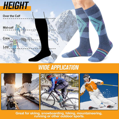 3 Pairs Wool Ski Socks for Womens Mens, Thermal Winter Warm Thick Knee High Socks for Skiing Snowboarding-Toppalletfly