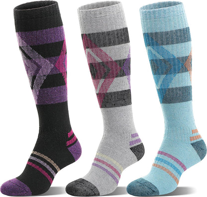 3 Pairs Wool Ski Socks for Womens Mens, Thermal Winter Warm Thick Knee High Socks for Skiing Snowboarding-Toppalletfly