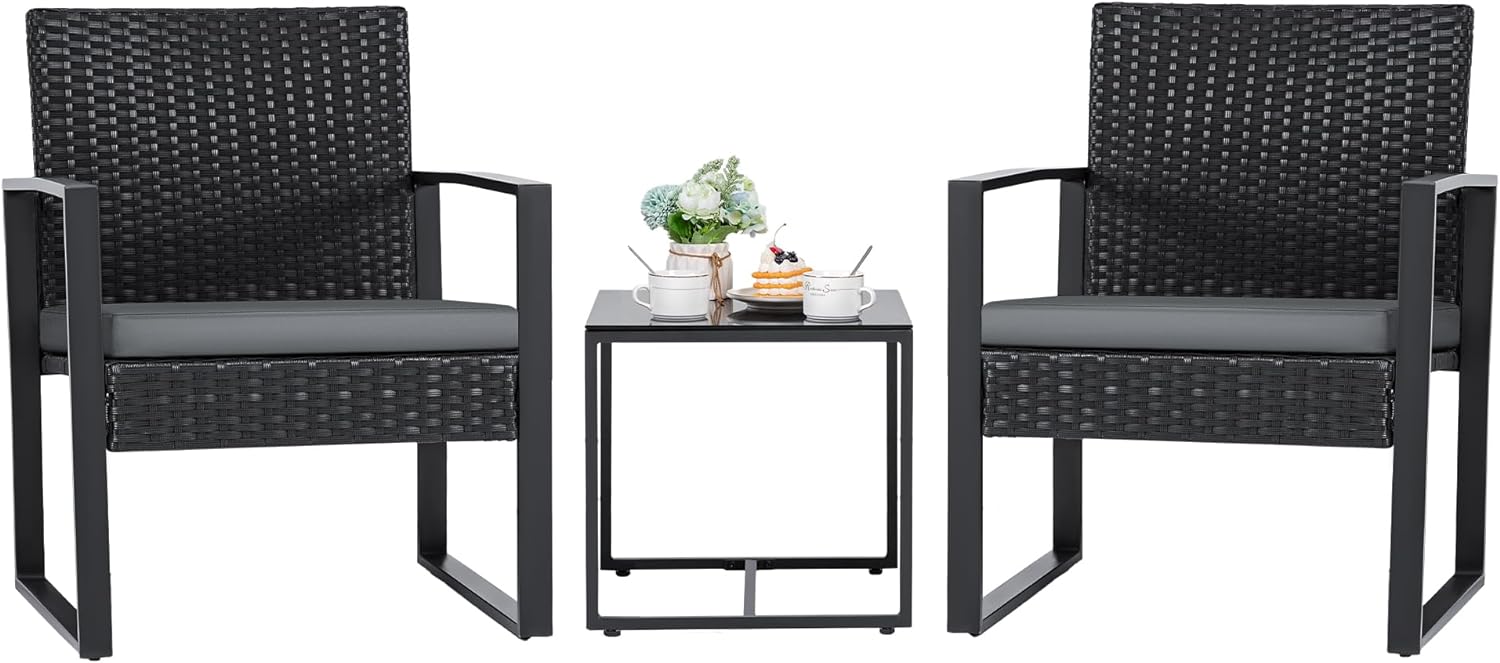 3 Pieces Patio Set Outdoor Wicker Furniture Sets Modern Rattan Chair Conversation Sets with Coffee Table-Toppalletfly