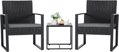 3 Pieces Patio Set Outdoor Wicker Furniture Sets Modern Rattan Chair Conversation Sets with Coffee Table-Toppalletfly
