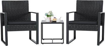 3 Pieces Patio Set Outdoor Wicker Furniture Sets Modern Rattan Chair Conversation Sets with Coffee Table-Toppalletfly