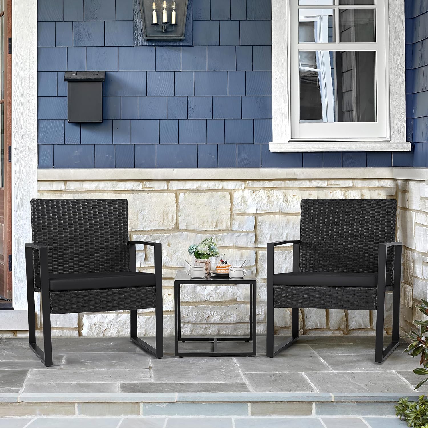 3 Pieces Patio Set Outdoor Wicker Furniture Sets Modern Rattan Chair Conversation Sets with Coffee Table-Toppalletfly