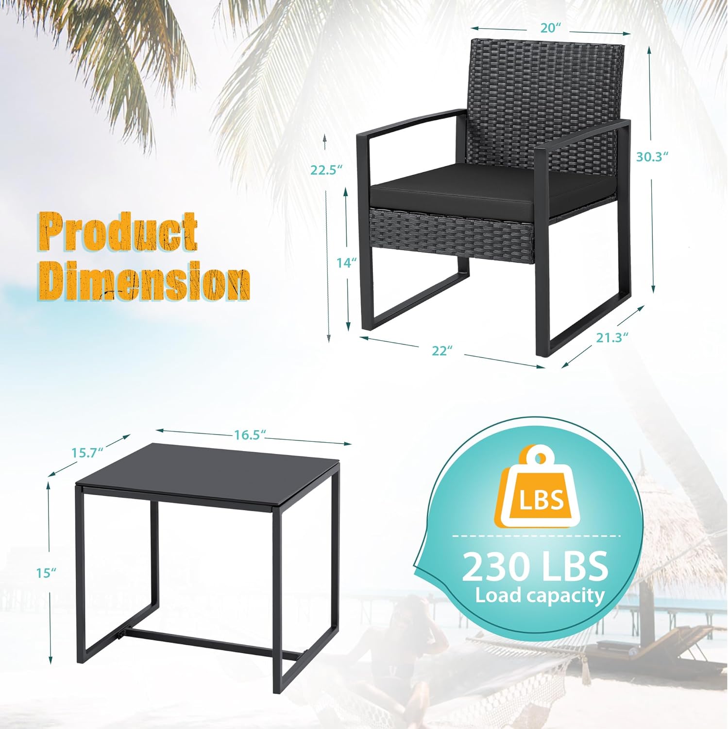 3 Pieces Patio Set Outdoor Wicker Furniture Sets Modern Rattan Chair Conversation Sets with Coffee Table-Toppalletfly