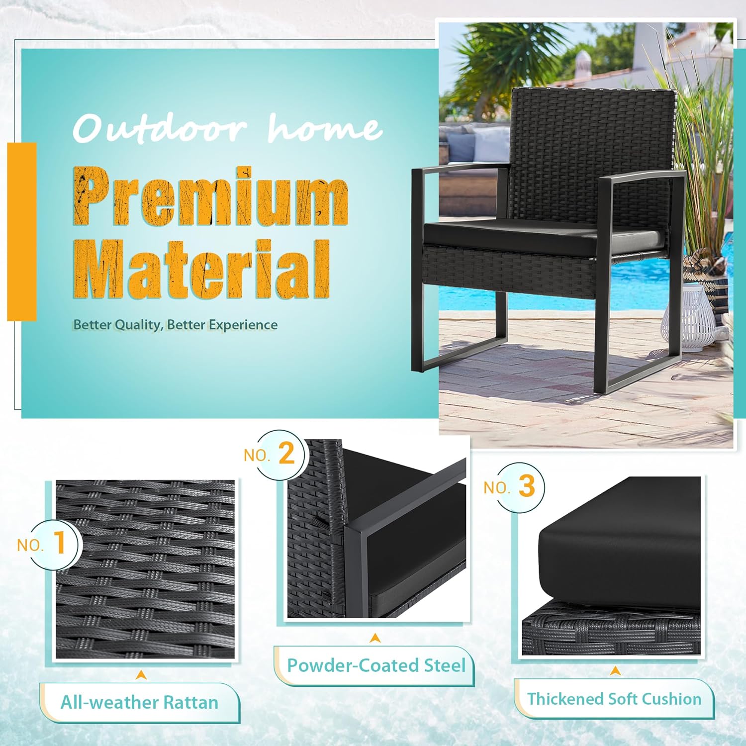 3 Pieces Patio Set Outdoor Wicker Furniture Sets Modern Rattan Chair Conversation Sets with Coffee Table-Toppalletfly
