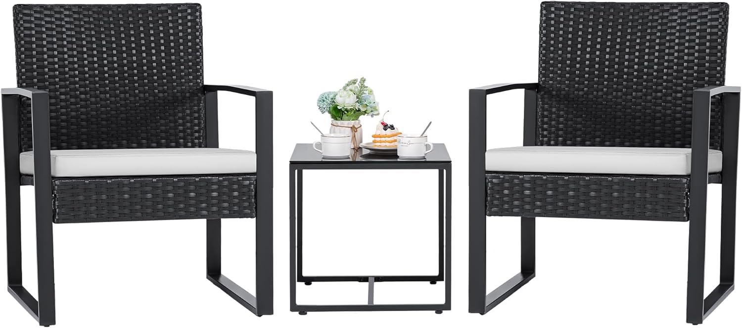 3 Pieces Patio Set Outdoor Wicker Furniture Sets Modern Rattan Chair Conversation Sets with Coffee Table-Toppalletfly