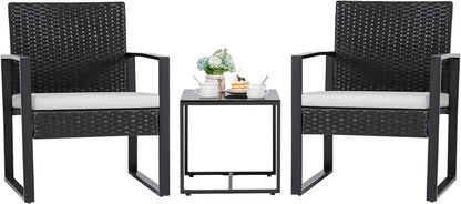 3 Pieces Patio Set Outdoor Wicker Furniture Sets Modern Rattan Chair Conversation Sets with Coffee Table-Toppalletfly