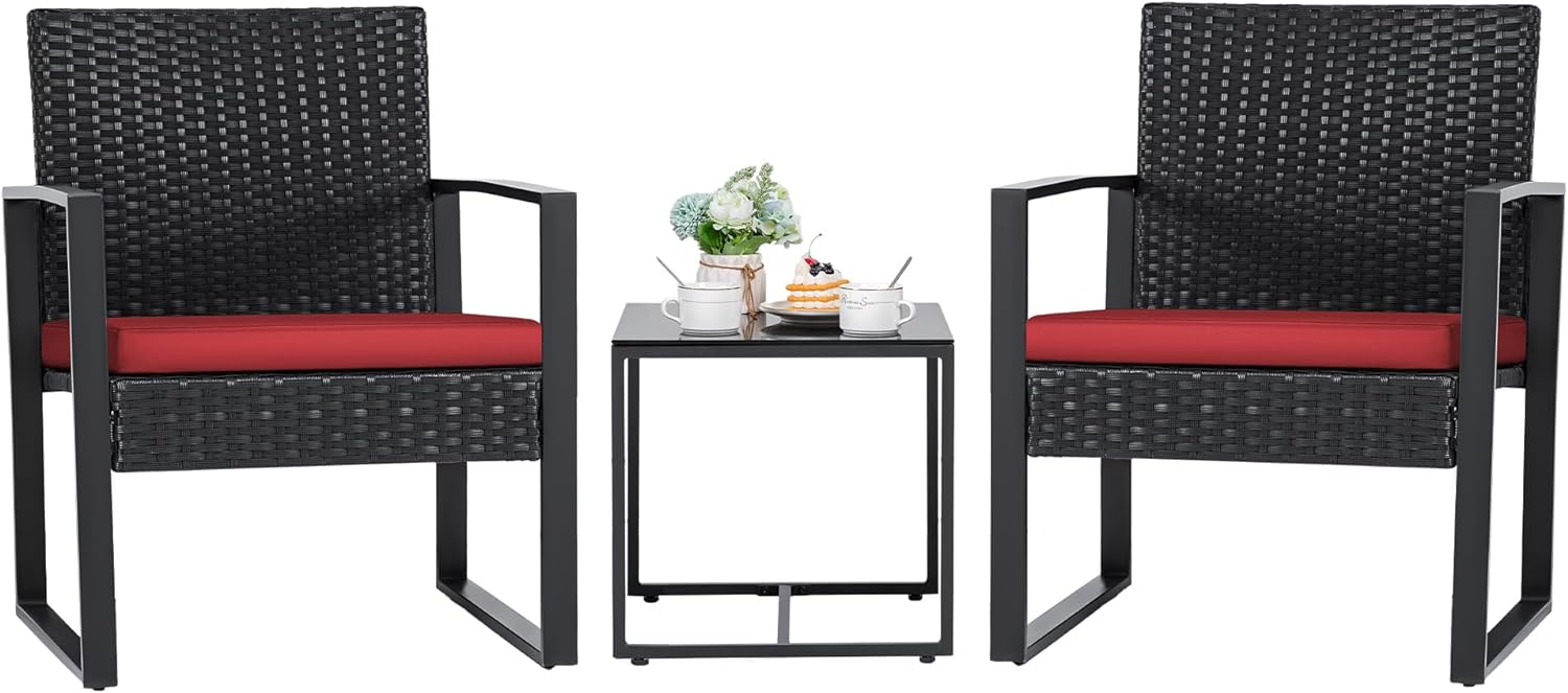 3 Pieces Patio Set Outdoor Wicker Furniture Sets Modern Rattan Chair Conversation Sets with Coffee Table-Toppalletfly