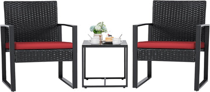 3 Pieces Patio Set Outdoor Wicker Furniture Sets Modern Rattan Chair Conversation Sets with Coffee Table-Toppalletfly