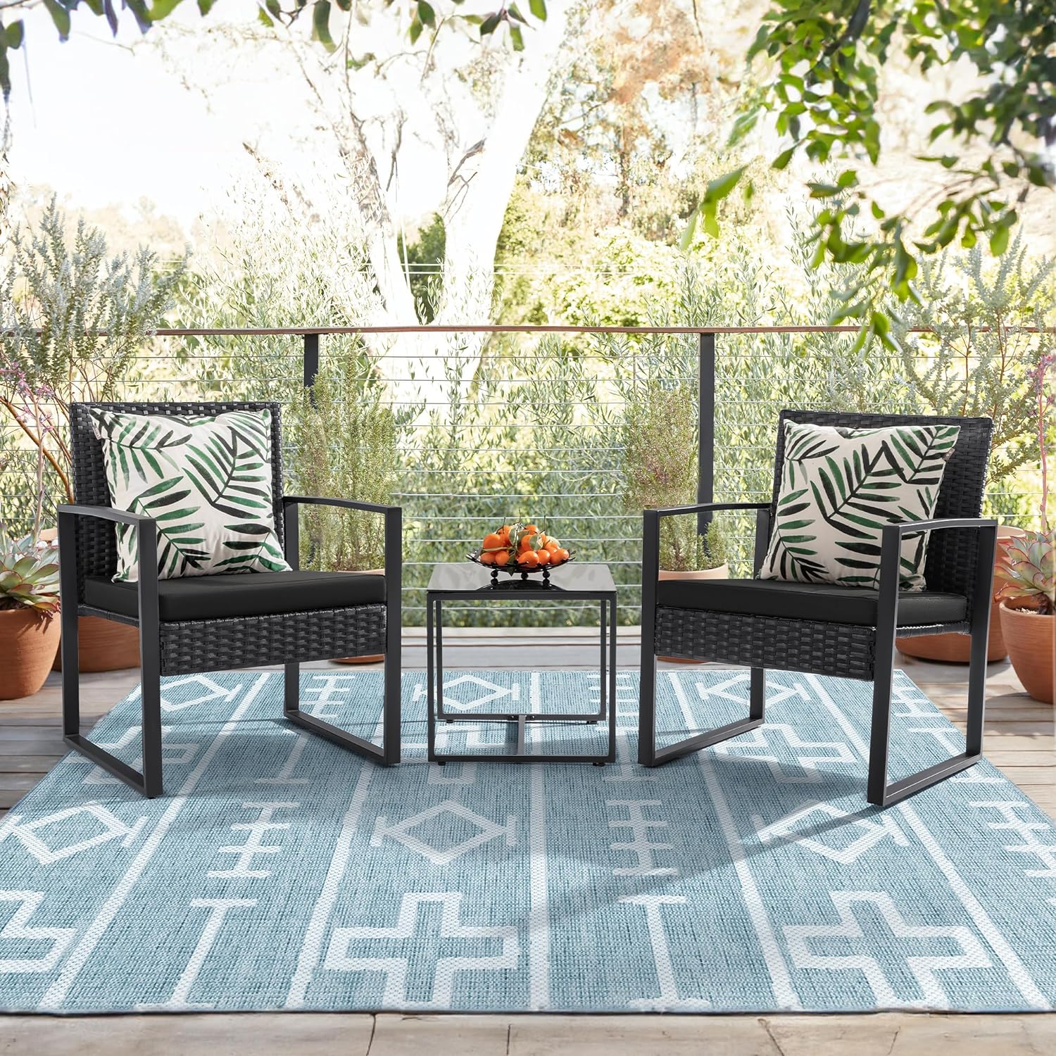 3 Pieces Patio Set Outdoor Wicker Furniture Sets Modern Rattan Chair Conversation Sets with Coffee Table-Toppalletfly