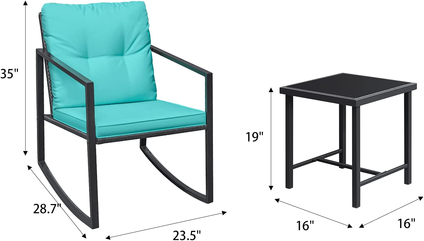 3 Pieces Rocking Wicker Bistro Set, Patio Outdoor Furniture - Toppalletfly