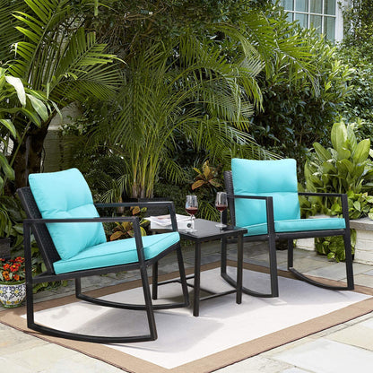 3 Pieces Rocking Wicker Bistro Set, Patio Outdoor Furniture - Toppalletfly