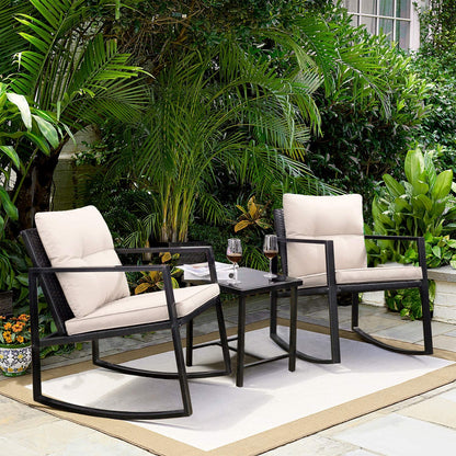 3 Pieces Rocking Wicker Bistro Set, Patio Outdoor Furniture - Toppalletfly