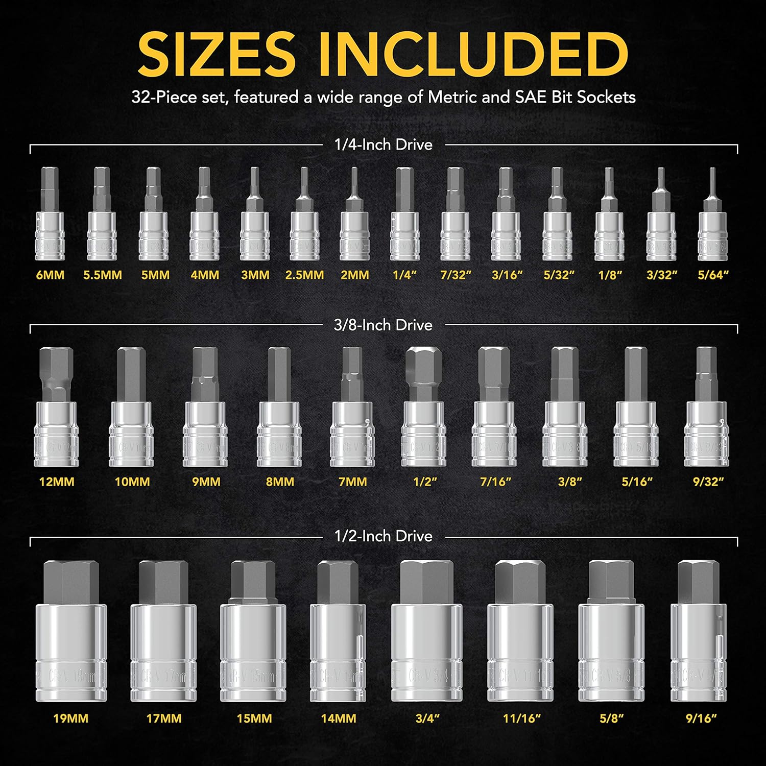 32-Piece Master HEX Bit Socket Set - Premium S2 Alloy Steel-Toppalletfly