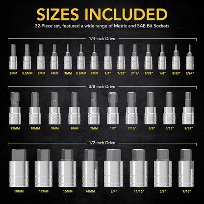 32-Piece Master HEX Bit Socket Set - Premium S2 Alloy Steel-Toppalletfly