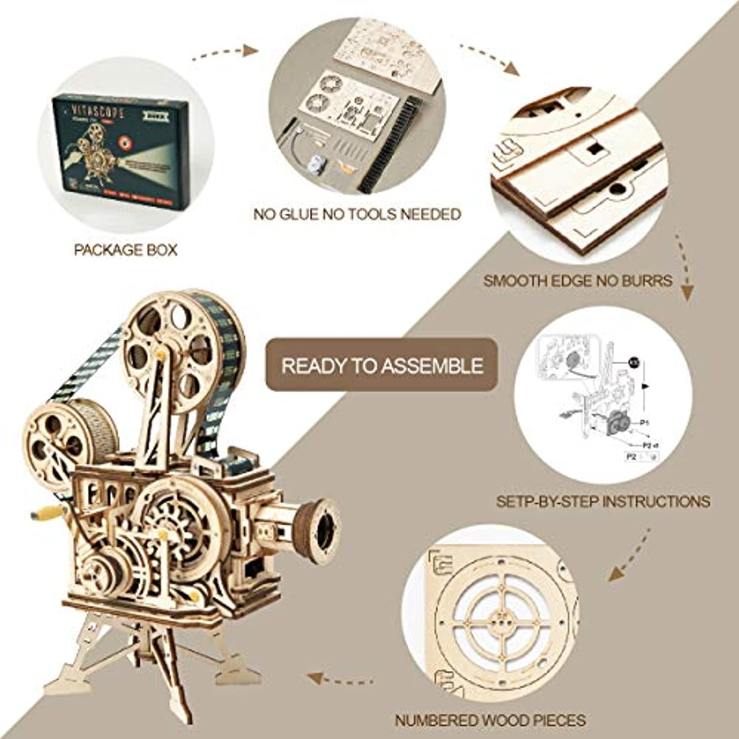 3D Wooden Puzzle Mechanical Model Kits for Adults DIY Craft Kits Vitascope-Toppalletfly