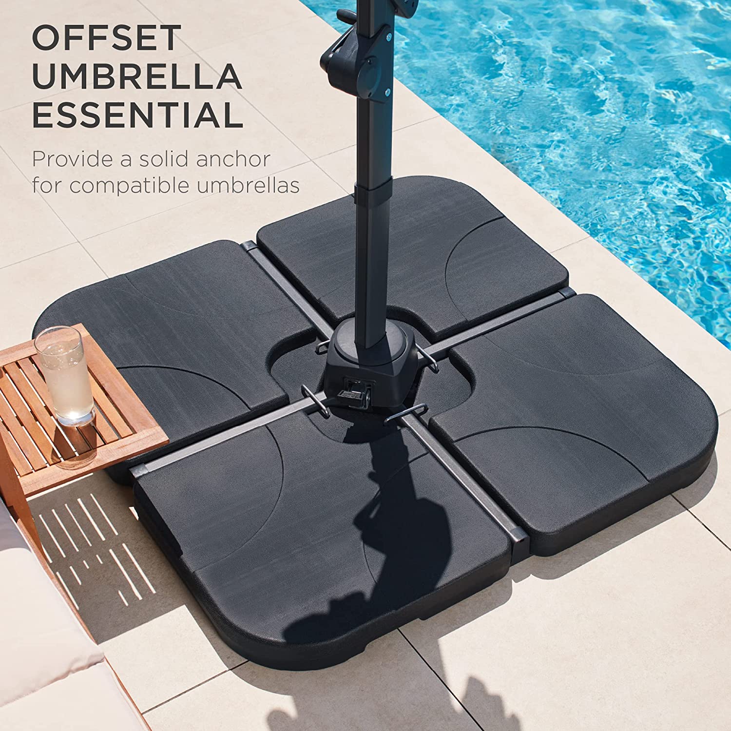 4-Piece Heavy-Duty Cantilever Offset Patio Umbrella Stand Square Base Plate Set w/Easy-Fill Spouts for Water or Sand-Toppalletfly