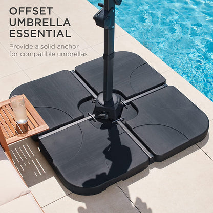 4-Piece Heavy-Duty Cantilever Offset Patio Umbrella Stand Square Base Plate Set w/Easy-Fill Spouts for Water or Sand-Toppalletfly