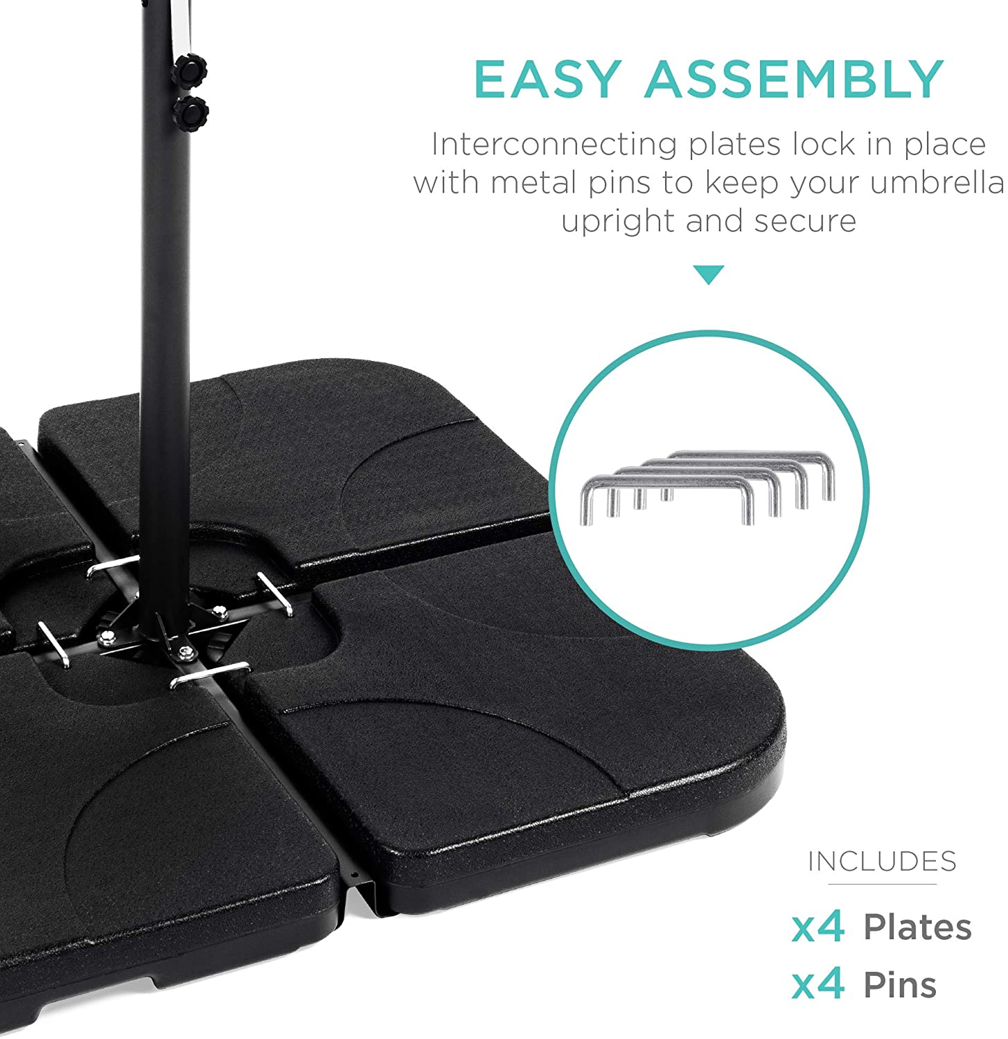 4 - Piece Heavy - Duty Cantilever Offset Patio Umbrella Stand Square Base Plate Set w/Easy - Fill Spouts for Water or Sand - Toppalletfly