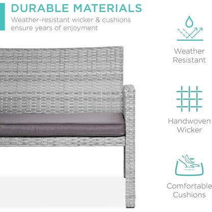 4 Piece Wicker Patio Conversation Furniture Set with 4 Seats Tempered Glass Table Top-Toppalletfly