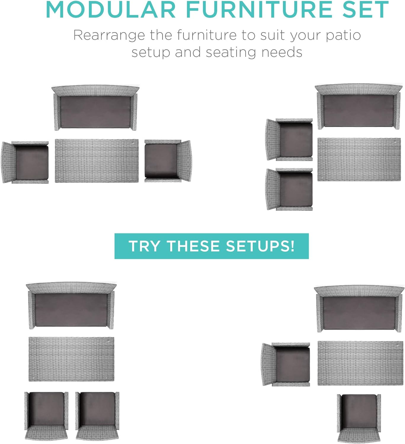 4 Piece Wicker Patio Conversation Furniture Set with 4 Seats Tempered Glass Table Top - Toppalletfly