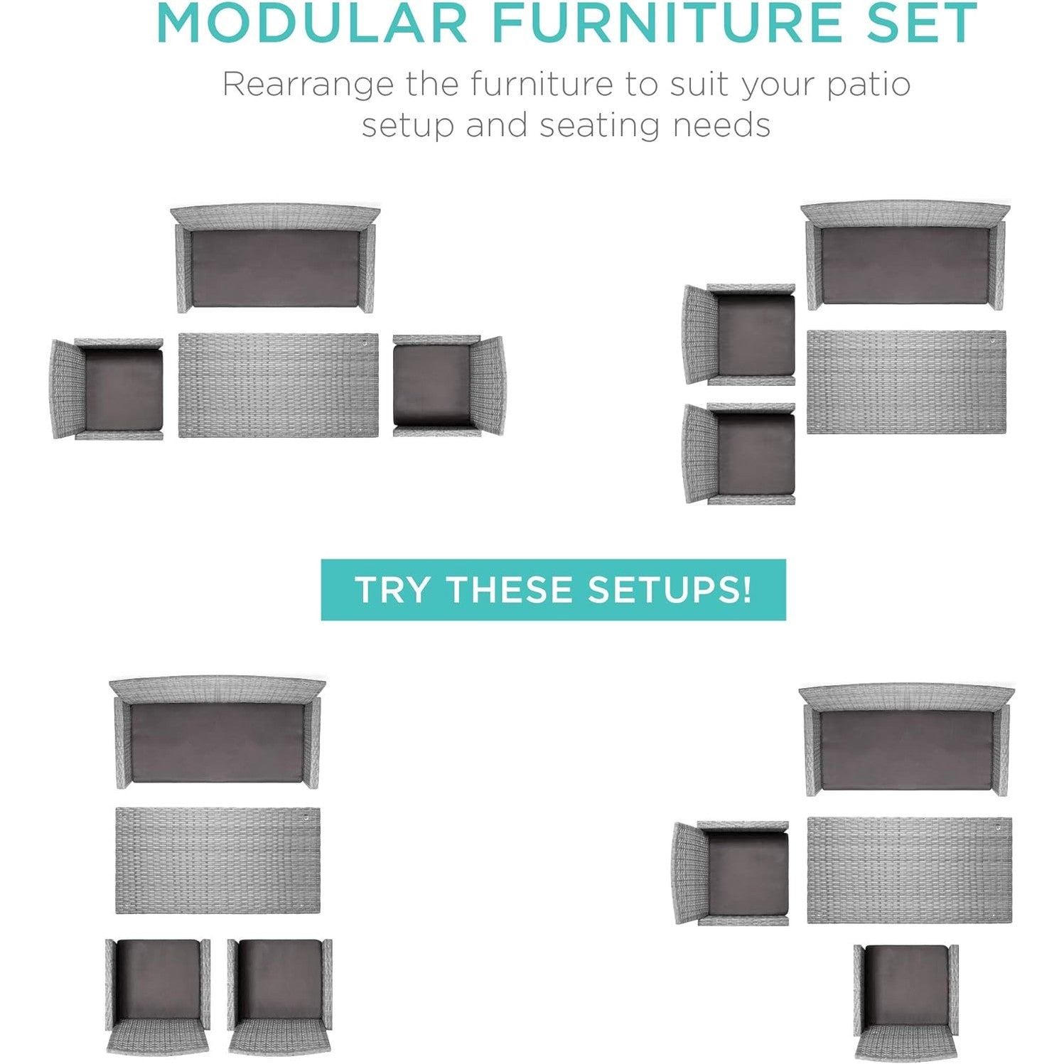 4 Piece Wicker Patio Conversation Furniture Set with 4 Seats Tempered Glass Table Top-Toppalletfly