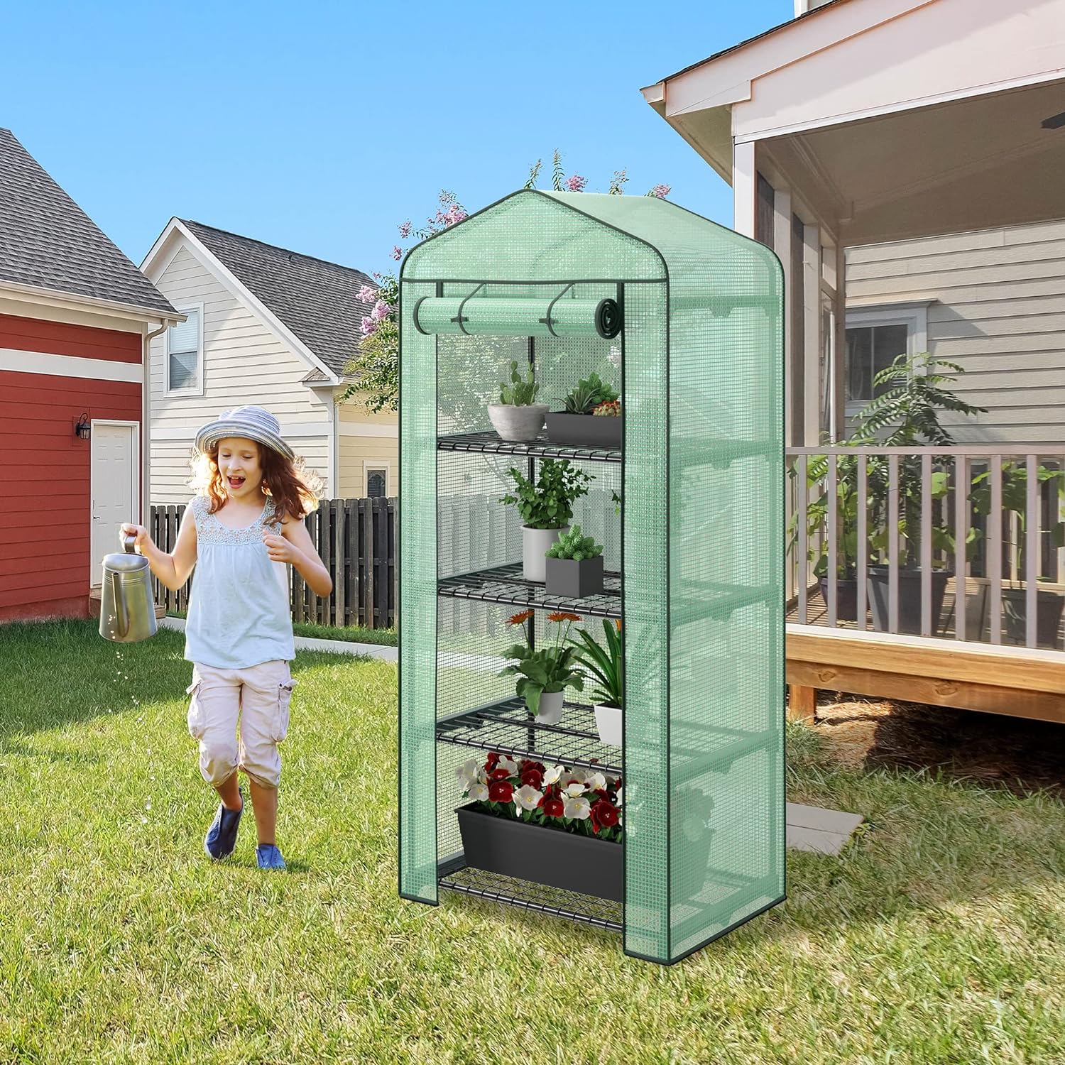 4 Tier Mini Greenhouse Indoor Outdoor with PE Cover and Roll-Up Zipper Door, Portable Greenhouse Tent Grow Seeds & Seedlings, 27x19x63-Inch-Toppalletfly