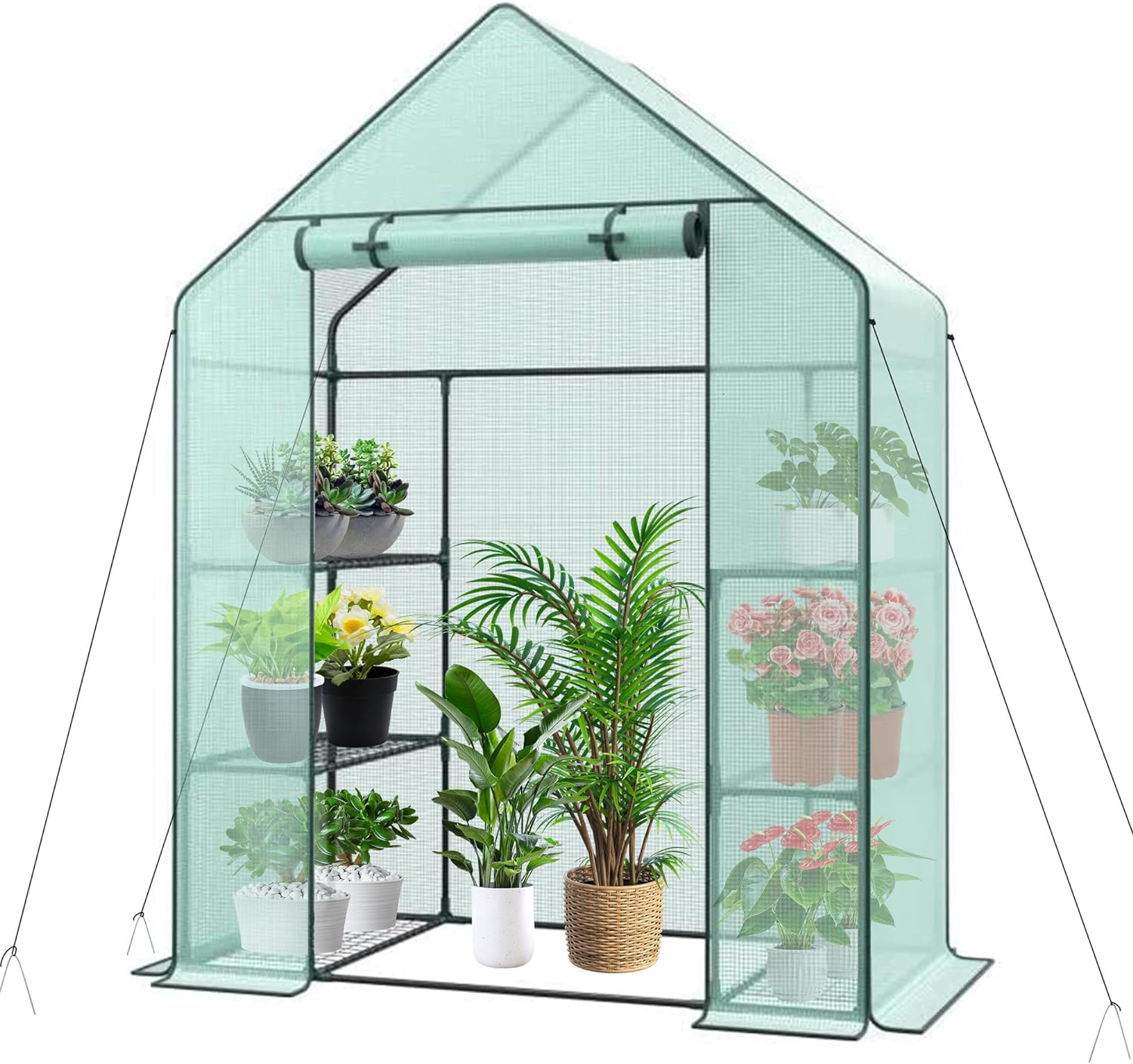 4 Tier Mini Greenhouse Indoor Outdoor with PE Cover and Roll-Up Zipper Door, Portable Greenhouse Tent Grow Seeds & Seedlings, 27x19x63-Inch-Toppalletfly
