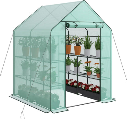 4 Tier Mini Greenhouse Indoor Outdoor with PE Cover and Roll-Up Zipper Door, Portable Greenhouse Tent Grow Seeds & Seedlings, 27x19x63-Inch-Toppalletfly