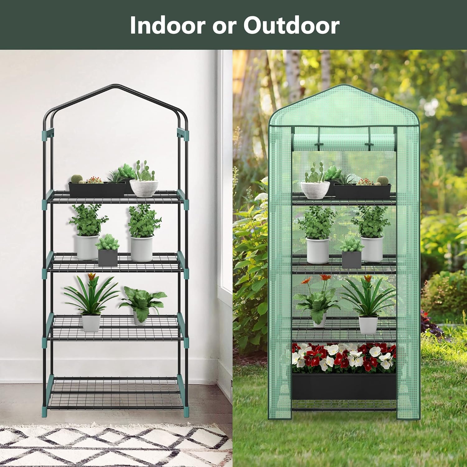 4 Tier Mini Greenhouse Indoor Outdoor with PE Cover and Roll-Up Zipper Door, Portable Greenhouse Tent Grow Seeds & Seedlings, 27x19x63-Inch-Toppalletfly