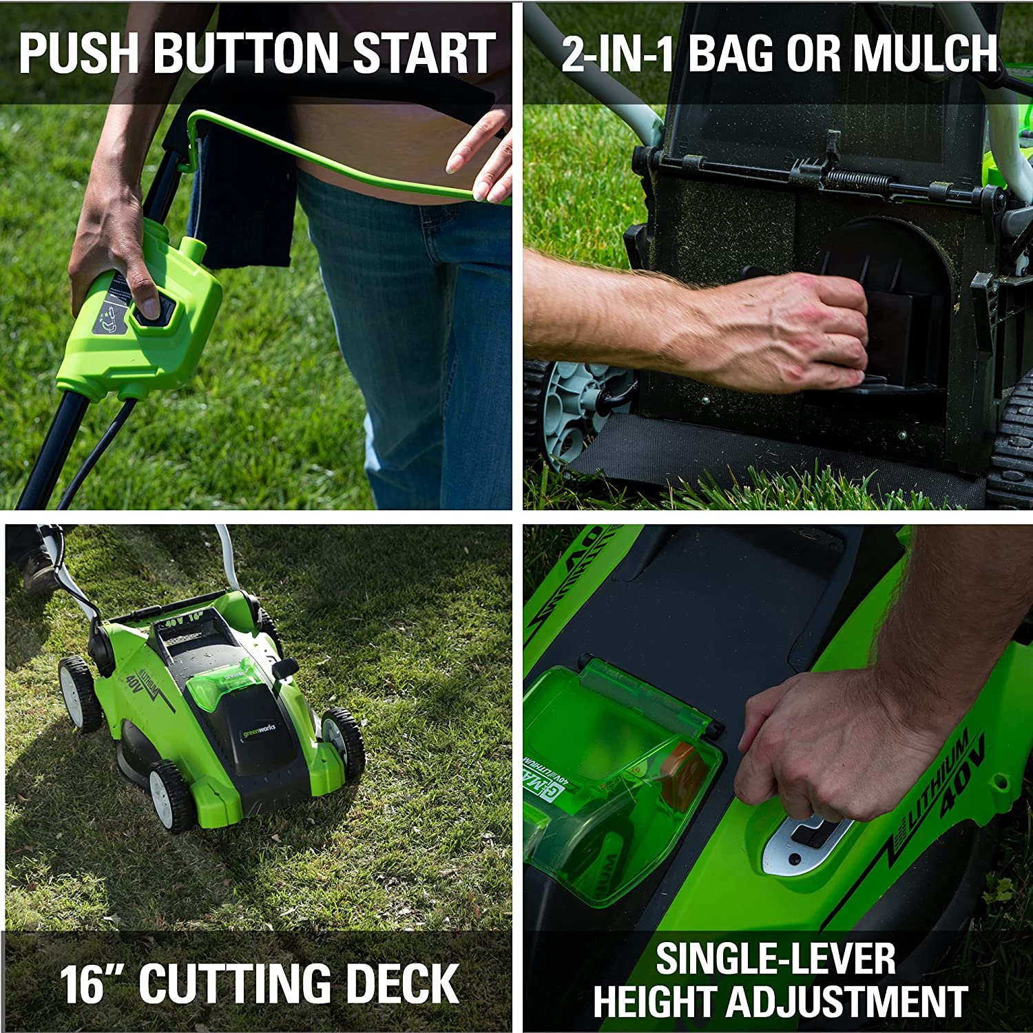 40V 16" Cordless Electric Lawn Mower, 4.0Ah Battery and Charger Included - Toppalletfly