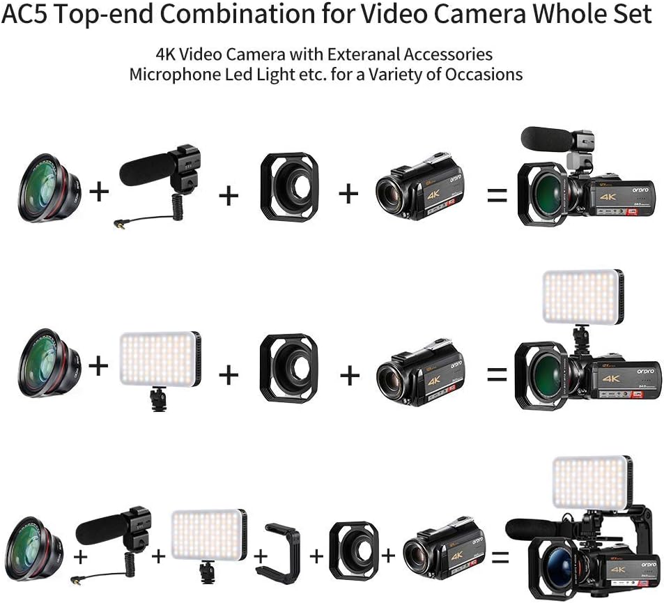 4K Video Camera Camcorder with 12x Optical Zoom 3.1" IPS HD 1080P 60FPS Microphone, Video Light, Wide Angle Lens and 64G SD Card-Toppalletfly