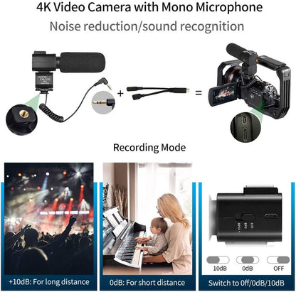 4K Video Camera Camcorder with 12x Optical Zoom 3.1" IPS HD 1080P 60FPS Microphone, Video Light, Wide Angle Lens and 64G SD Card-Toppalletfly