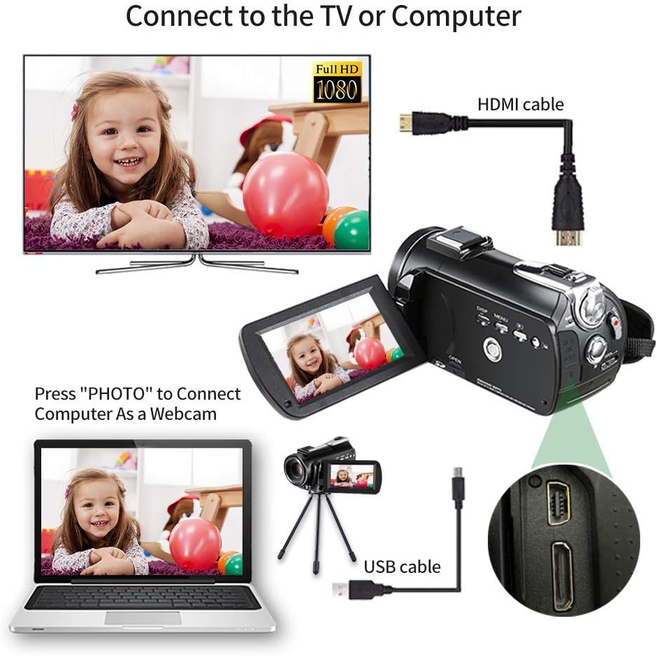 4K Video Camera Camcorder with 12x Optical Zoom 3.1" IPS HD 1080P 60FPS Microphone, Video Light, Wide Angle Lens and 64G SD Card-Toppalletfly