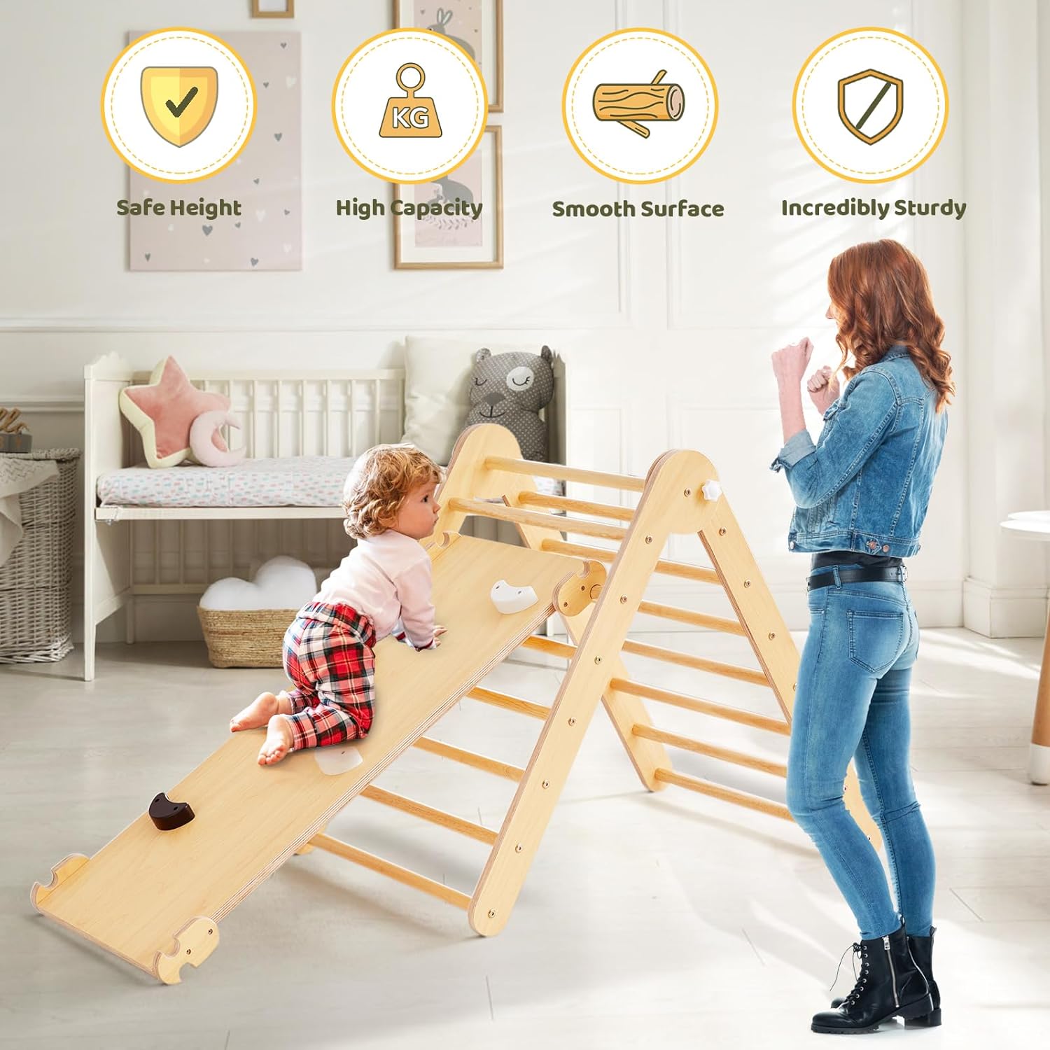 5-in-1 Pikler Triangle Gym - Foldable Climbing, Ramp, Rocker, and Play Structure for Kids-Toppalletfly