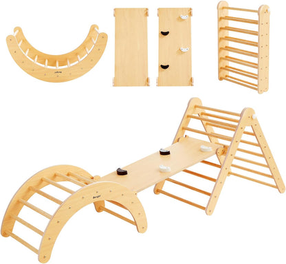 5-in-1 Pikler Triangle Gym - Foldable Climbing, Ramp, Rocker, and Play Structure for Kids-Toppalletfly
