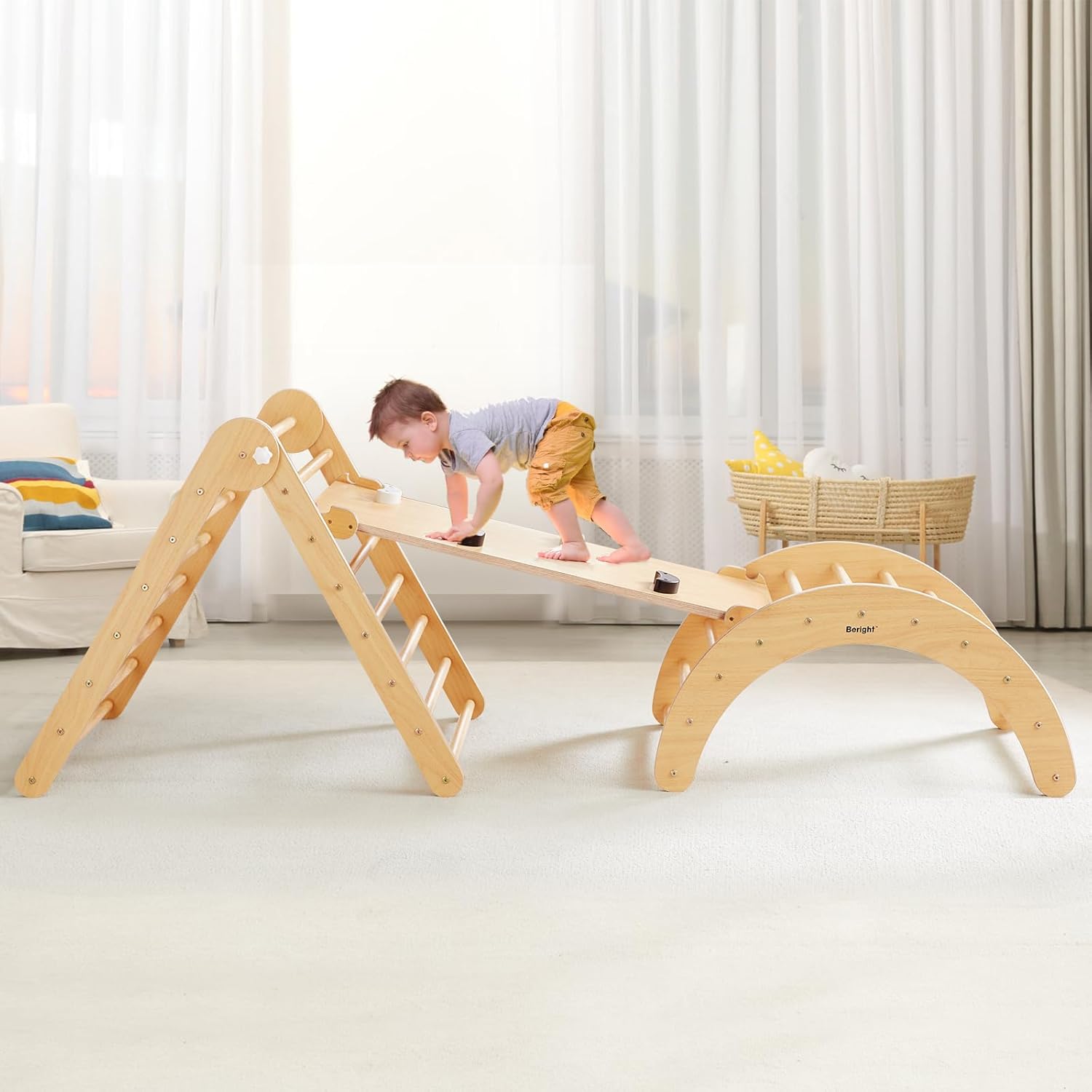 5-in-1 Pikler Triangle Gym - Foldable Climbing, Ramp, Rocker, and Play Structure for Kids-Toppalletfly