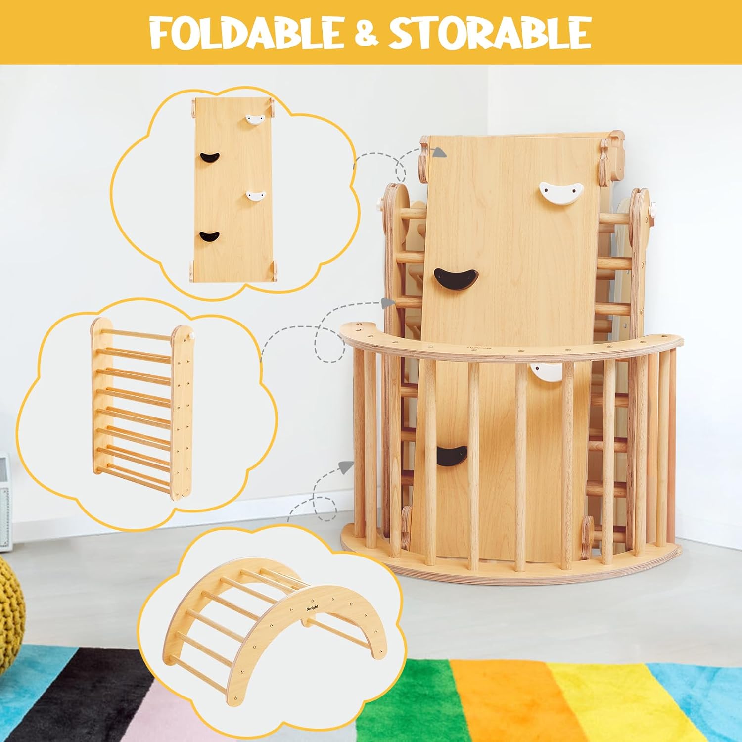 5-in-1 Pikler Triangle Gym - Foldable Climbing, Ramp, Rocker, and Play Structure for Kids-Toppalletfly