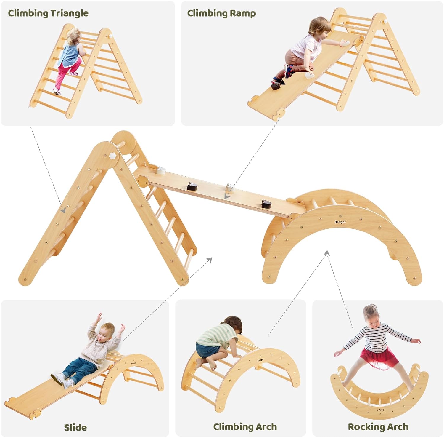 5-in-1 Pikler Triangle Gym - Foldable Climbing, Ramp, Rocker, and Play Structure for Kids-Toppalletfly