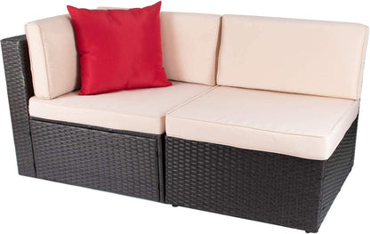 5 Pieces Patio Furniture Set, All Weather Outdoor Sectional Patio Sofa Manual Weaving Wicker Rattan Patio Seating Sofas with Cushion and Glass Table Beige-Toppalletfly