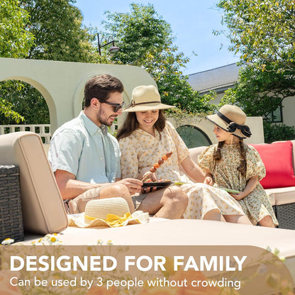 5 Pieces Patio Furniture Set, All Weather Outdoor Sectional Patio Sofa Manual Weaving Wicker Rattan Patio Seating Sofas with Cushion and Glass Table Beige-Toppalletfly