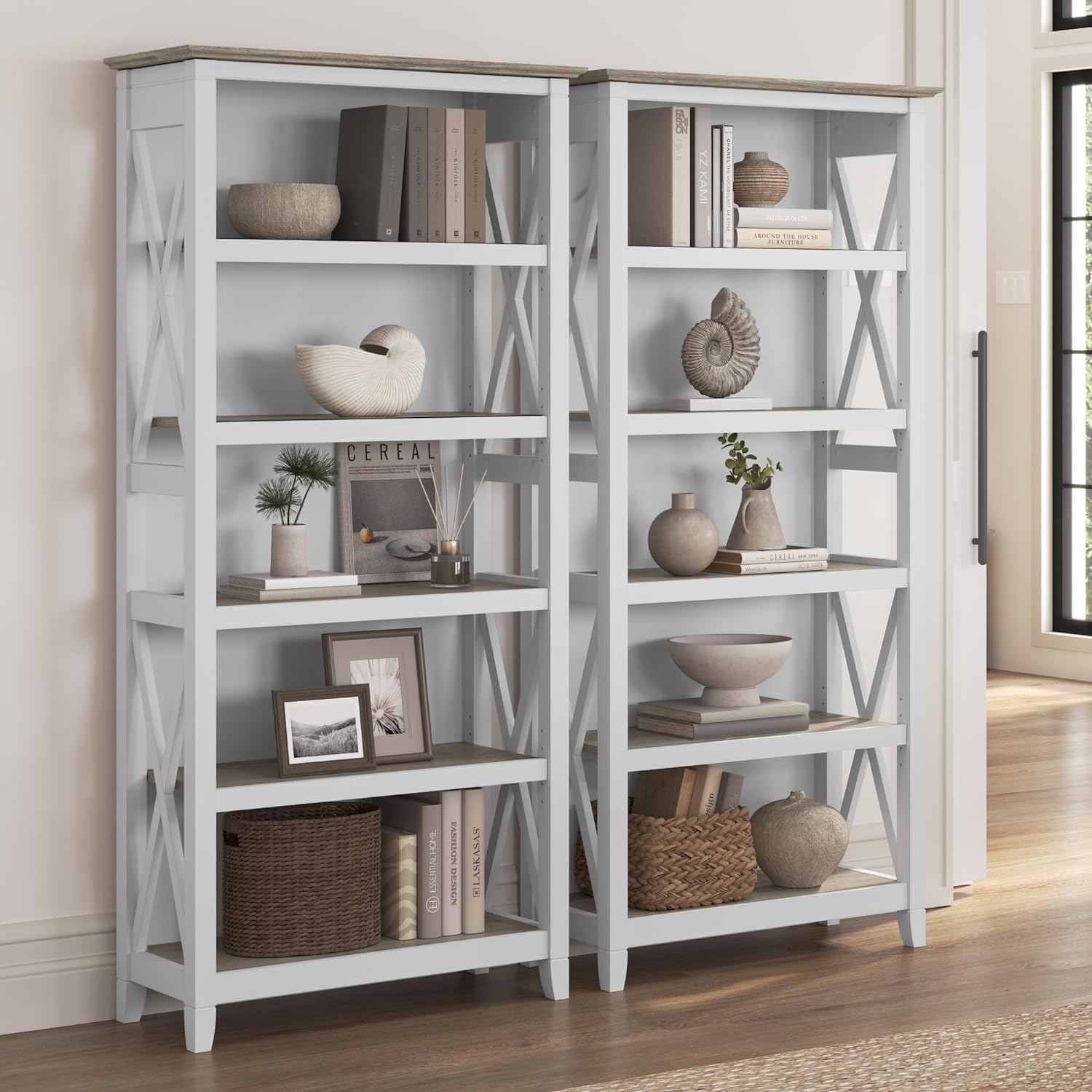 5 Shelf 66 Inch Bookcase Set-Toppalletfly