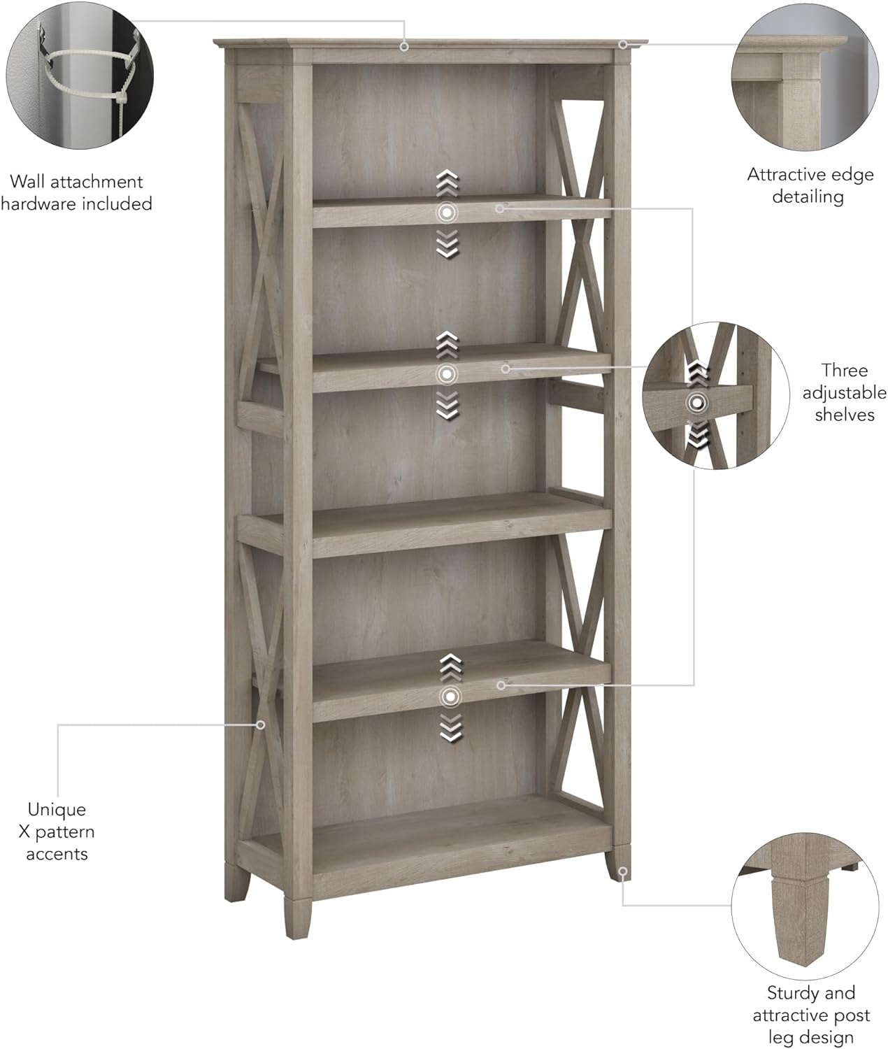 5 Shelf 66 Inch Bookcase Set-Toppalletfly