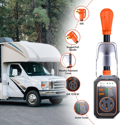 50 Amp RV Surge Protector with Circuit Analyzer and 9500 Joules Protection, Includes Adapter Plug-Toppalletfly