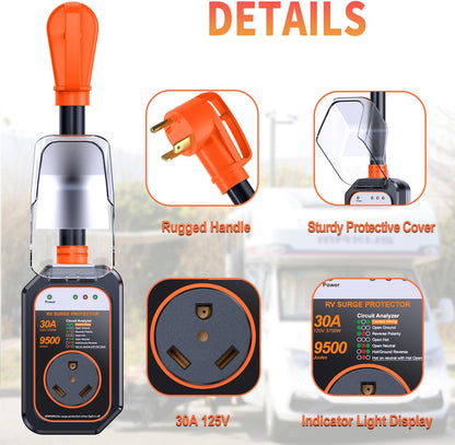 50 Amp RV Surge Protector with Circuit Analyzer and 9500 Joules Protection, Includes Adapter Plug-Toppalletfly