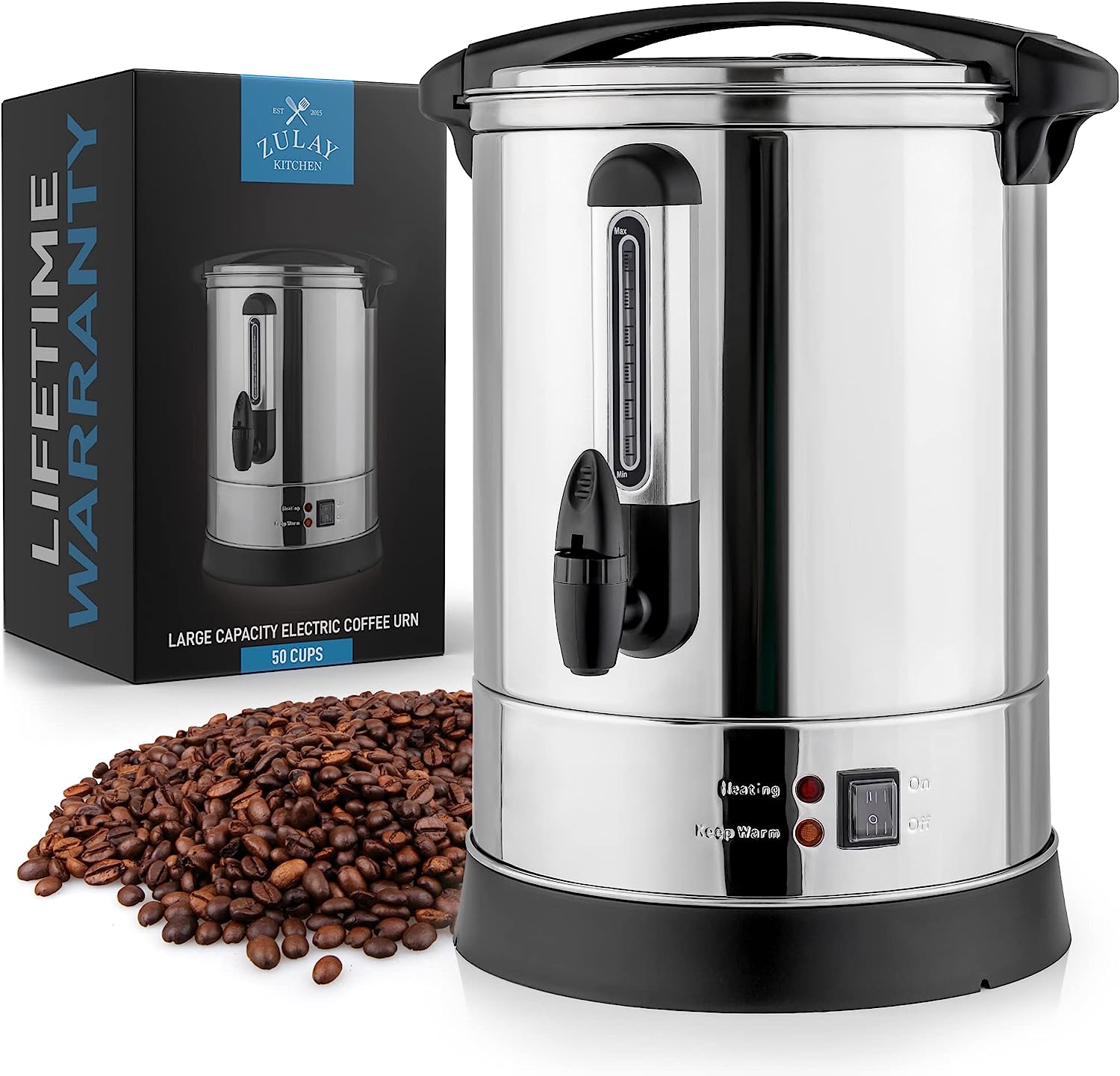 50 Cup Stainless Steel Large Commercial Coffee Urn - Coffee Dispenser For Quick Brewing - Automatic Hot Water Dispenser-Toppalletfly