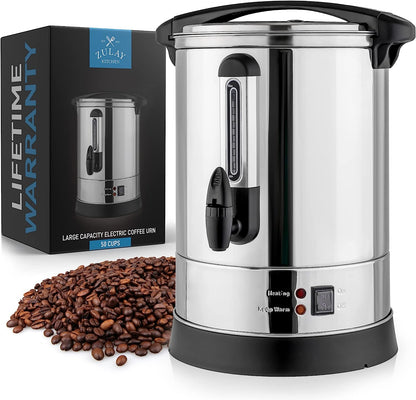 50 Cup Stainless Steel Large Commercial Coffee Urn - Coffee Dispenser For Quick Brewing - Automatic Hot Water Dispenser-Toppalletfly
