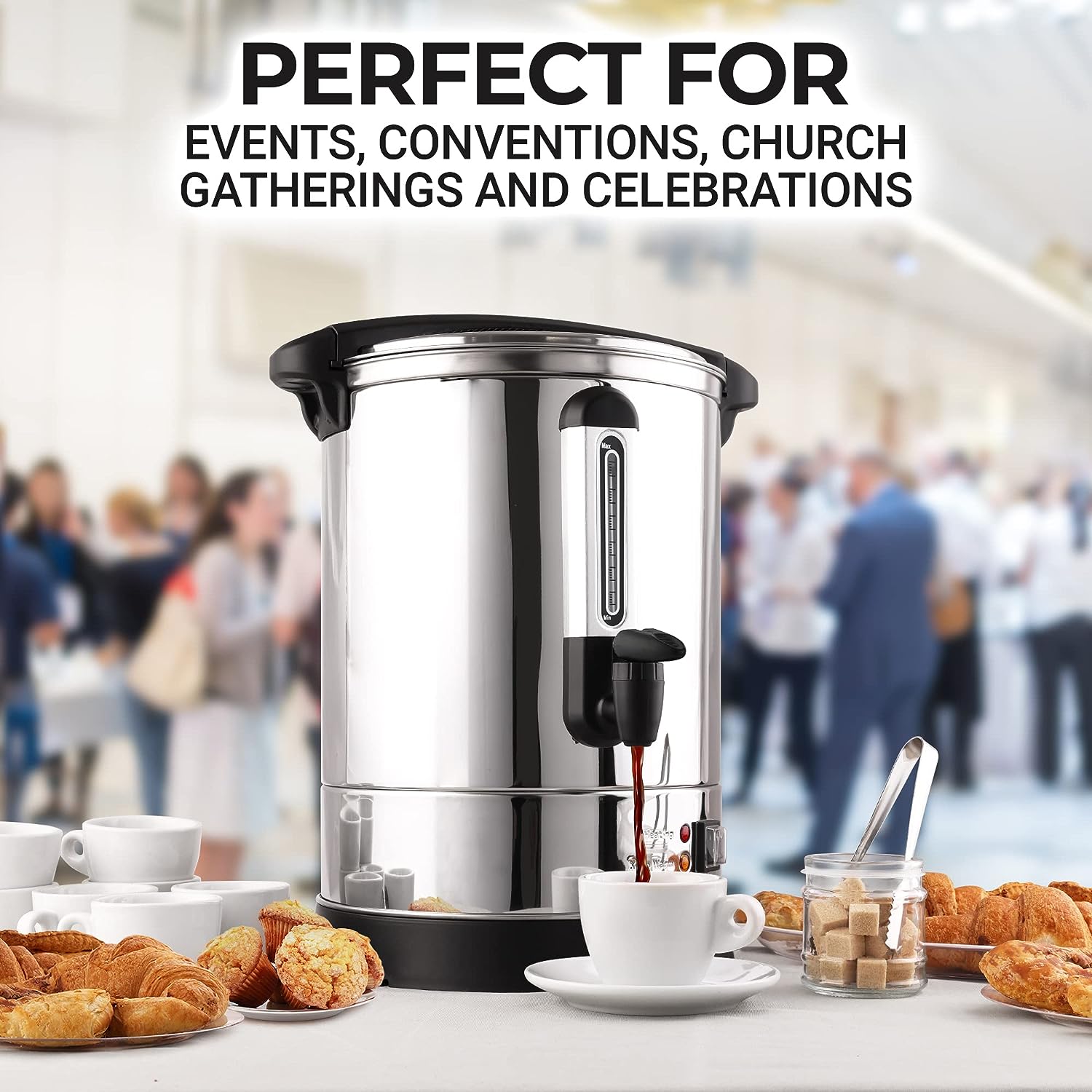 50 Cup Stainless Steel Large Commercial Coffee Urn - Coffee Dispenser For Quick Brewing - Automatic Hot Water Dispenser-Toppalletfly