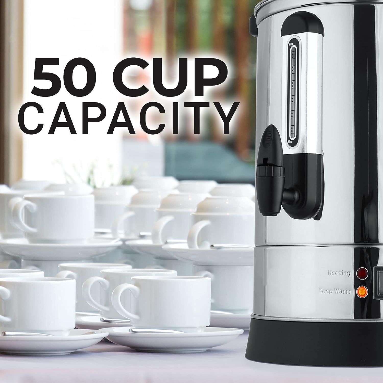 50 Cup Stainless Steel Large Commercial Coffee Urn - Coffee Dispenser For Quick Brewing - Automatic Hot Water Dispenser-Toppalletfly