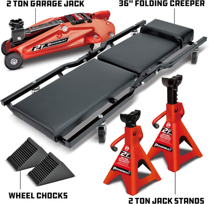 6-Piece Car Jack & Garage Creeper Set with 2-Ton Lift, Jack Stands & Wheel Chocks-Toppalletfly